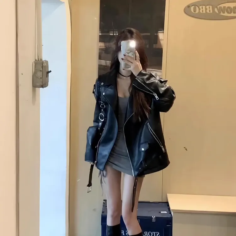 秋季新款黑色机车PU皮外套短款女2025爆款美式复古小个子辣酷夹克