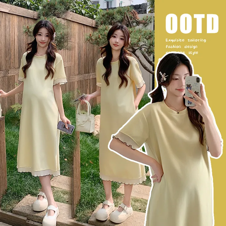 孕妇装夏装韩版2025新款韩版温柔风显瘦遮肉气质休闲设计连衣裙