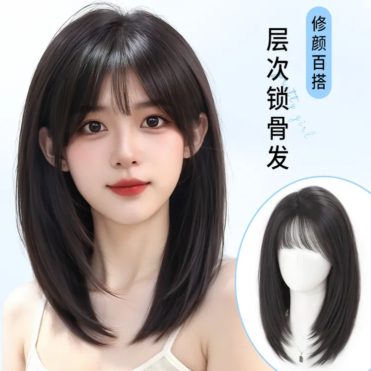 短发假发女自然全头套式仿真发夏天薄款前顶递针中分锁骨发假发套
