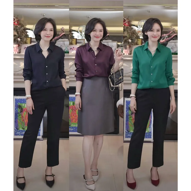 我是摩羯 绿宝石 6A级桑蚕丝19姆米弹力双乔秋通勤衬衫