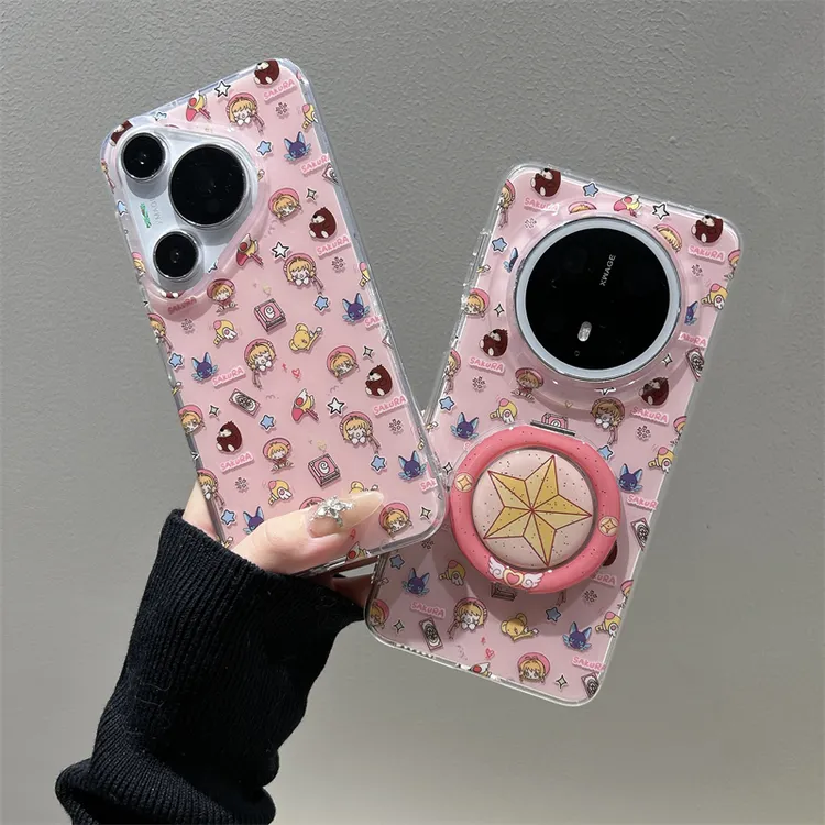 适用华为mate70pro+手机壳p70卡通百变小樱旋转支架60/50女款护套