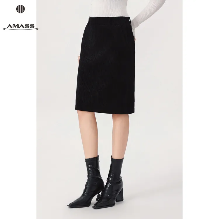 AMASS/阿玛施秋冬新款时尚雪尼尔休闲风百搭高腰直筒半身裙520027