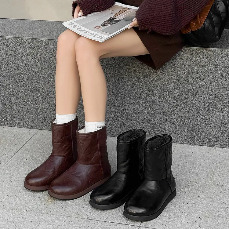 网红新款洋气羊皮毛一体防水皮面雪地靴女真皮100%真羊毛短靴大码