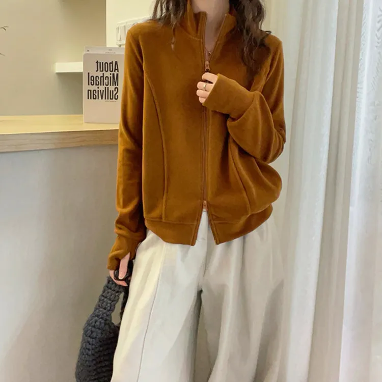 韩版时尚宽松复古开衫立领长袖德绒双面磨毛卫衣秋冬新款加厚外套