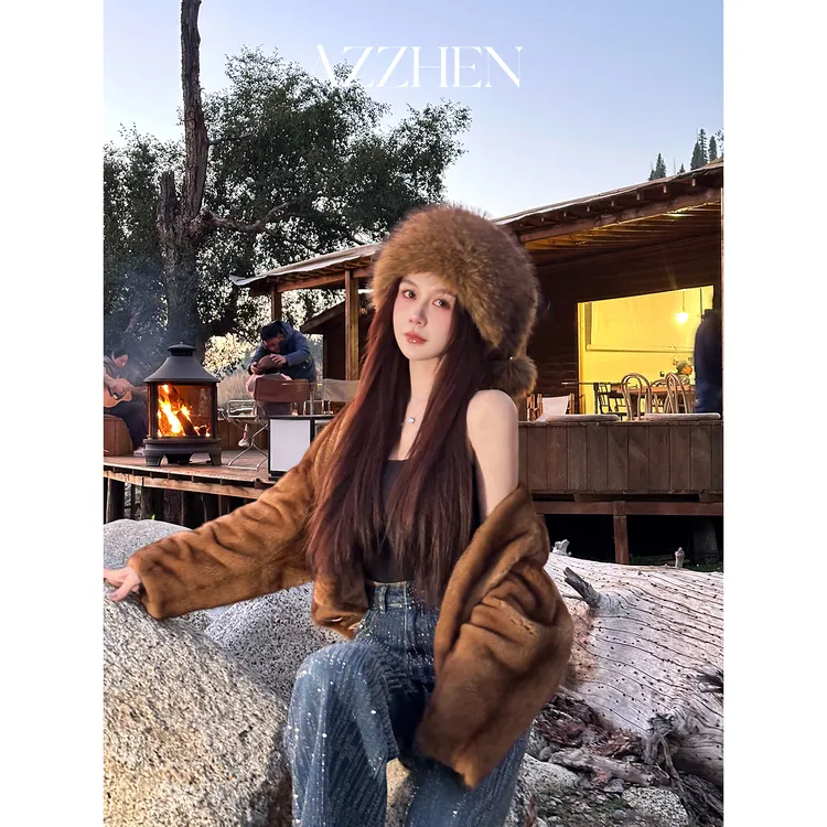 (秋势力周)AZZHEN【琥珀流光】进口丹麦貂皮草外套AZ4KCW23-00