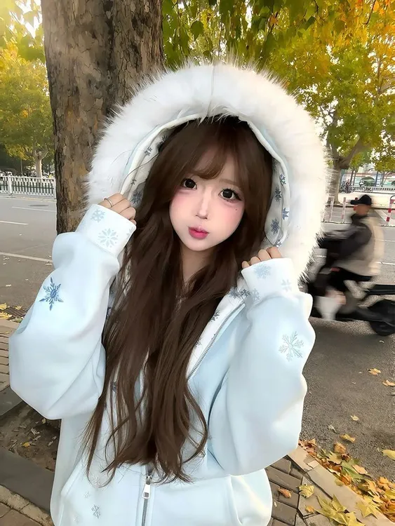 美式碎花连帽卫衣拼接毛领外套女冬款加绒开衫连帽卫衣新款拉链潮