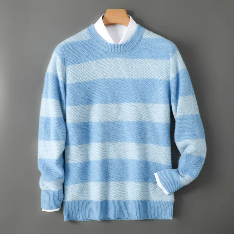 VENUIWON/温纽旺秋冬羊毛衫男士条纹加厚宽松休闲针织打底衫毛衣