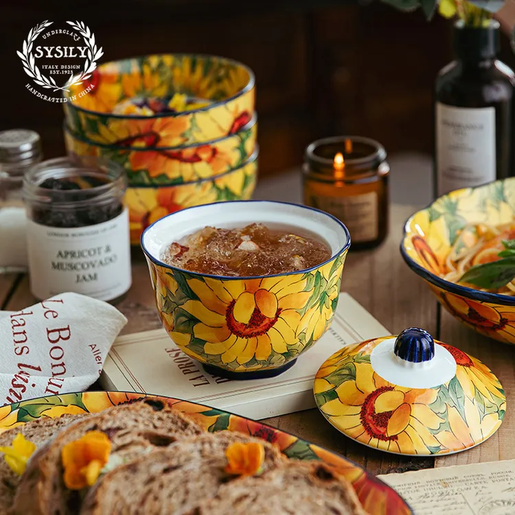 【西藏包邮】向日葵-4.8英寸玲珑炖盅1个装高颜值陶瓷日常碗