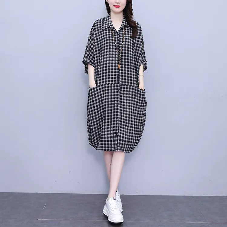 中长款休闲减龄宽松型裙子2025夏季新款韩版POLO领遮肉衬衫连衣裙