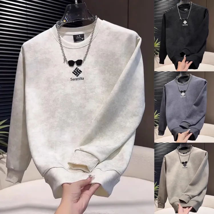 2025秋季新款时尚长袖套头休闲卫衣男士宽松圆领痞帅百搭打底上衣