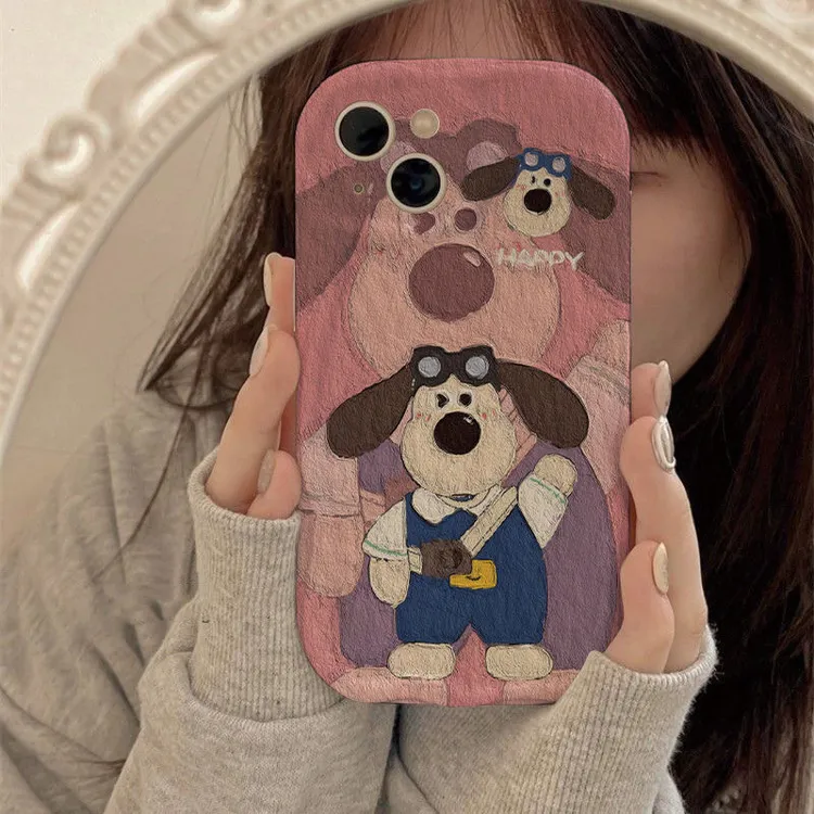 ins掌门狗粉适用iphone16新年15手机壳苹果iPhone14卡通13/12防摔