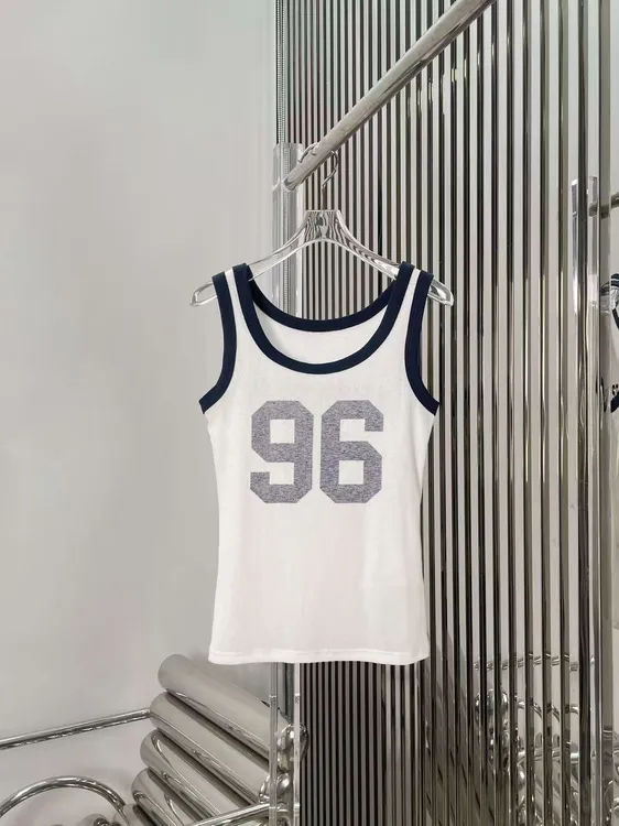 撞色数字“96”印花微透百搭工字背心 美式休闲运动无袖上衣