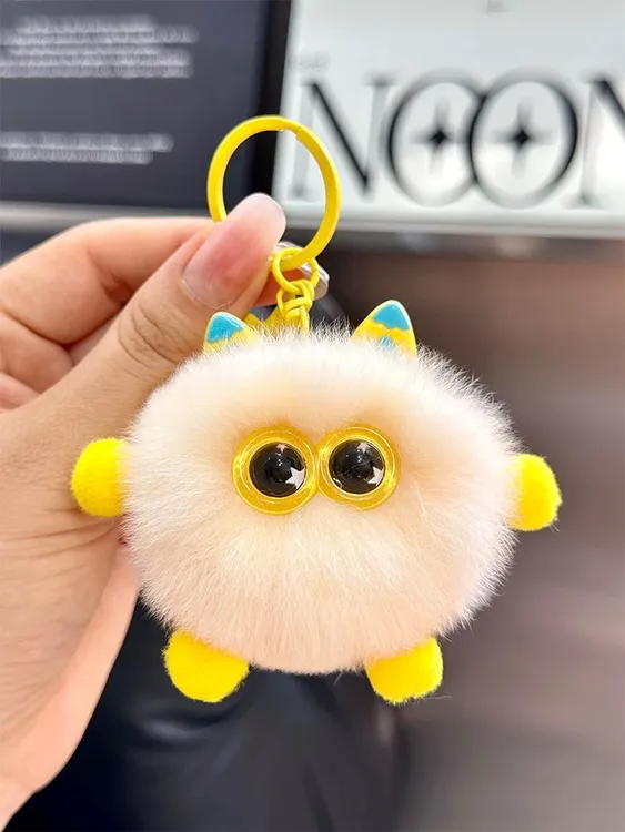 真獭兔毛小煤球汽车钥匙扣挂件可爱毛绒玩偶公仔书包包挂饰礼物女
