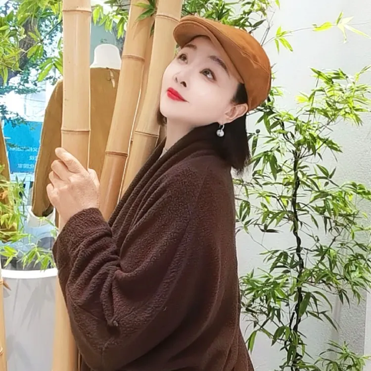 极简风蝙蝠袖厚款翻领女短外套中长款开襟秋季宽松型