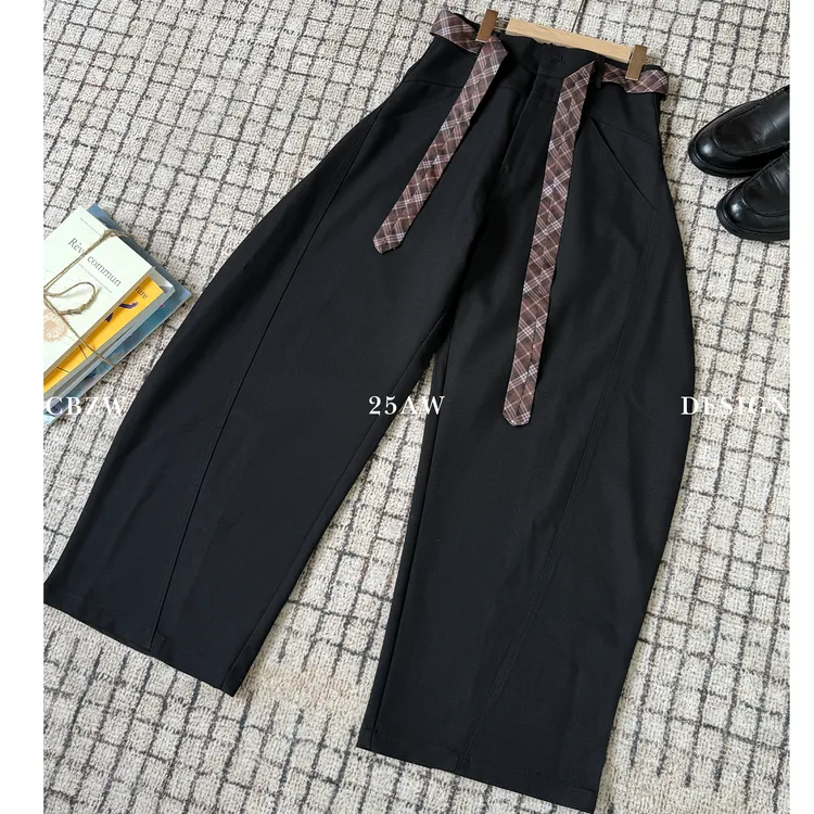 CBZW美式腰带设计弯刀休闲西裤男高级感cleanfit宽松阔腿垂感长裤