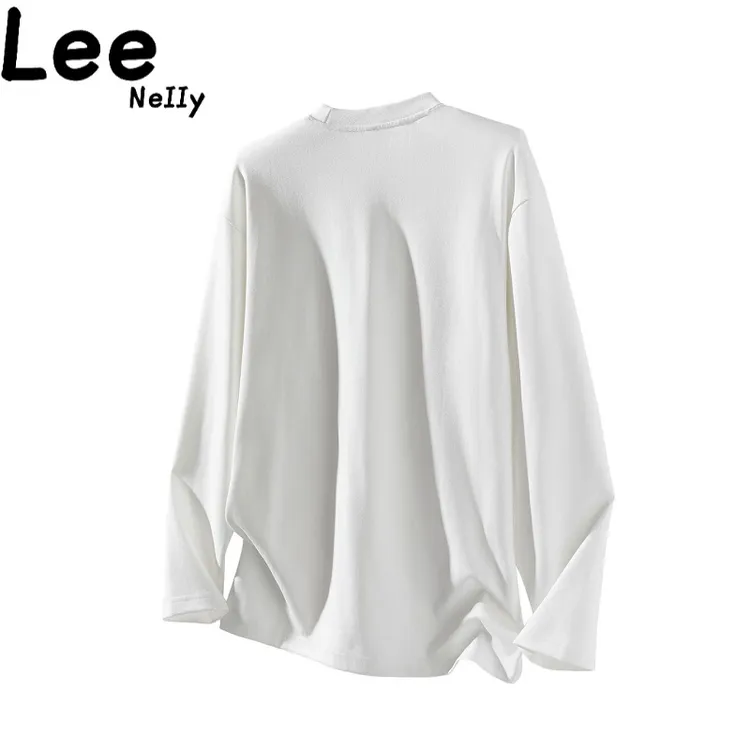 【直播间抢购】Lee Nelly-秋冬季长袖T恤男纯色拼接设计感圆领百搭