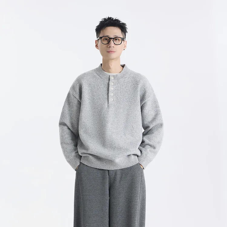 GCCDUPE77『罗马假日』重磅羊毛混纱慵懒百搭亨利领打底针织毛衣