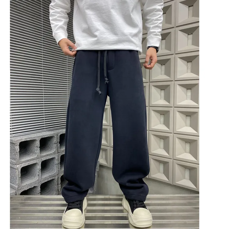 冬季男士加厚休闲裤时尚潮流阔腿裤卫裤高街宽松直筒裤黑色男裤子