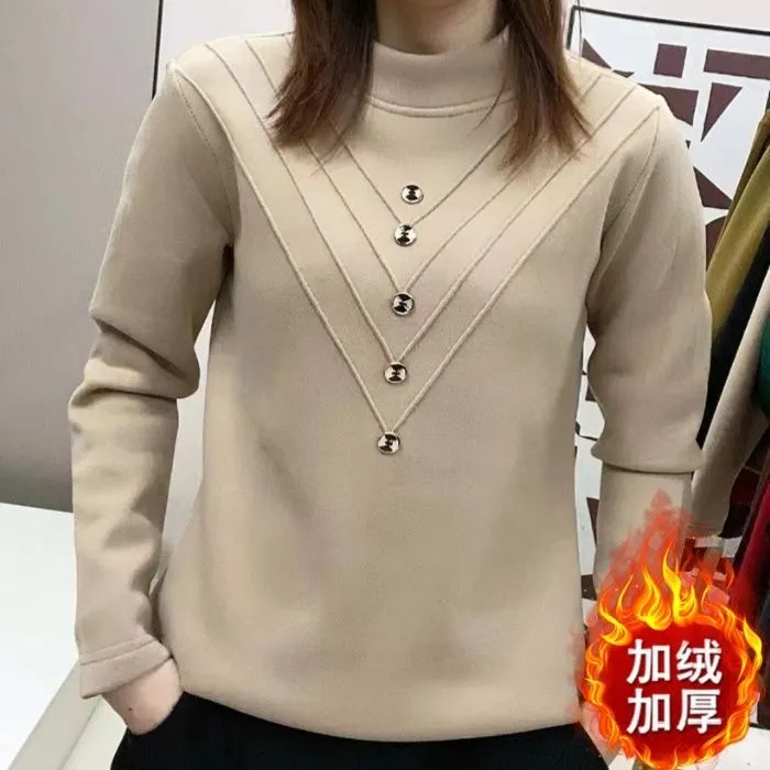 【认准正品 加厚银狐绒】秋冬新款半高领保暖上高档加绒洋气打底衫