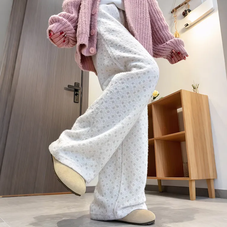 韩系波点阔腿裤女秋冬季2025新款慵懒感小个子高腰显瘦绒绒糯米裤