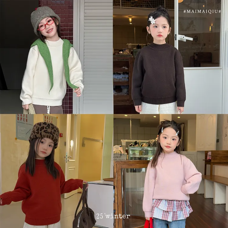 现货「麦麦秋」【绒绒告白】双柔纱女中大童冬季长袖园领毛衣GD2637