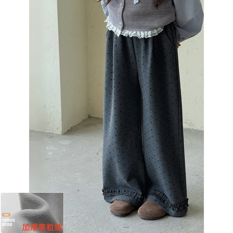 女童裤子2025秋冬新款儿童加绒休闲长裤中大童韩版洋气阔腿直筒裤