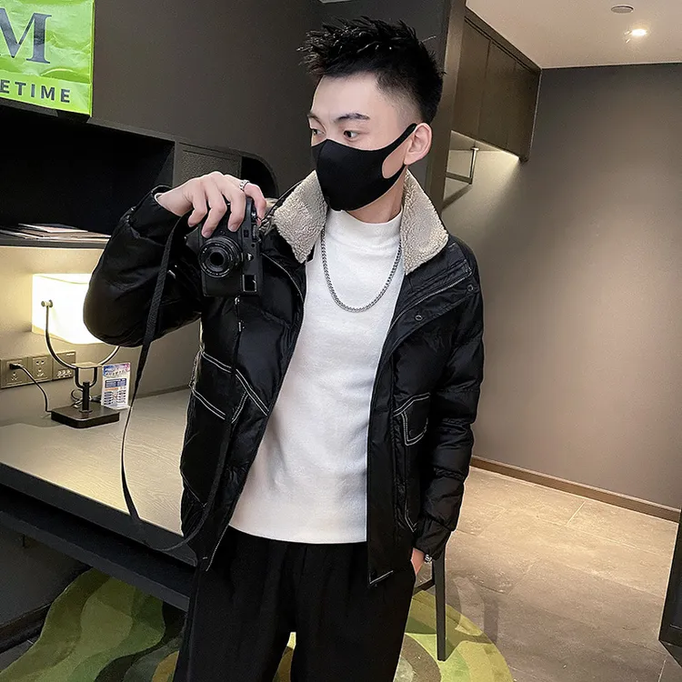 羊羔毛领皮棉服男款冬季2025新款爆款高级感潮牌痞帅保暖棉衣外套