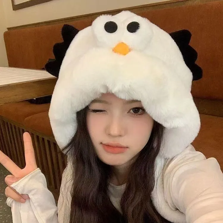 可爱搞怪小鸡毛绒帽子冬季保暖加绒防寒毛茸茸护耳新款雷锋