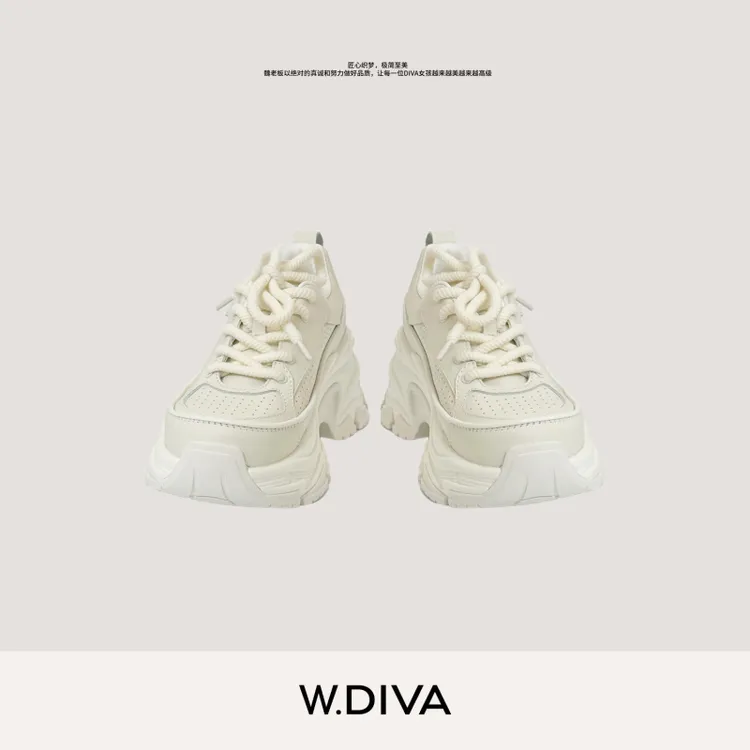 W.Diva【云步】松弛感纳帕小牛皮厚底增高老爹鞋休闲鞋50X073328