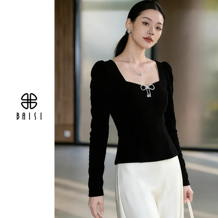 BAISI/百丝百搭显瘦上衣设计端庄感正肩钻石V领西装加厚立体感