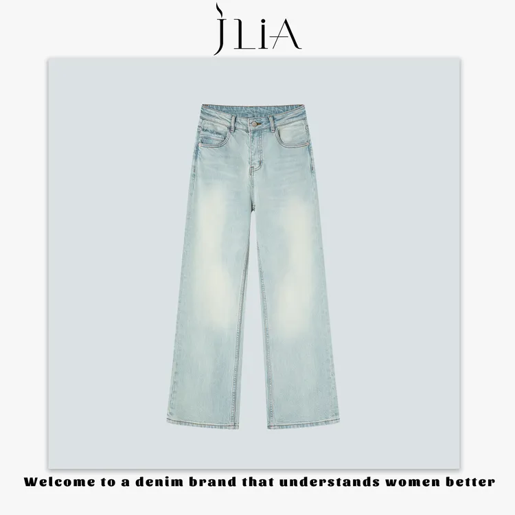 JLIA-1003春夏新品“月白”宽松直筒无弹牛仔裤