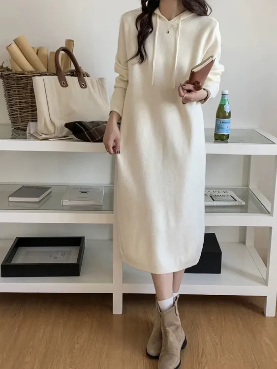 连帽针织韩版宽松连衣裙