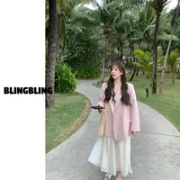 唐不灵微胖《春色物语》大码显瘦粉色系西装韩版宽松气质小个子