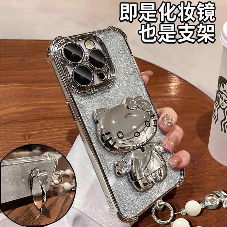 灰色硅胶全包围式手机壳IPHONE十五日韩风卡通云朵彩绘保护壳防摔