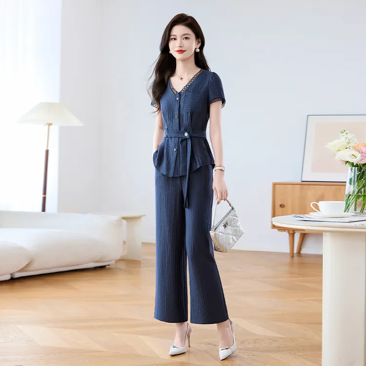 品牌职业套装女夏2025新款杭州高端气质显瘦韩版两件套裤洋气修身