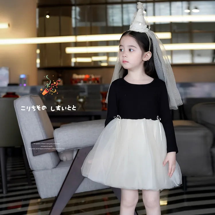 AnnieGirl春夏新款女童生日裙子网纱气质甜美女童2025长袖公主裙