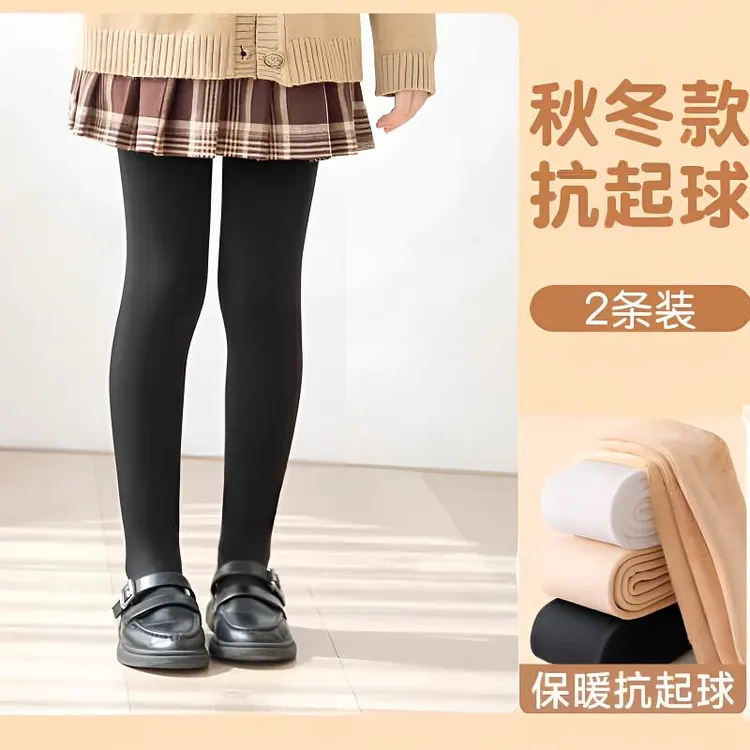 女童连裤袜秋冬薄绒黑色连脚打底袜加绒加厚肤色丝袜儿童光腿神器