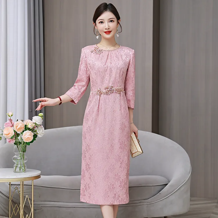 高端喜婆婆婚宴装2025新款高贵年轻妈妈结婚礼服粉色气质旗袍喜服