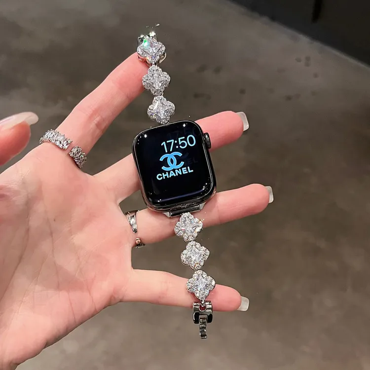 小香风四叶草金属链条表带 适用于iwatch1-10代 SE Ultra