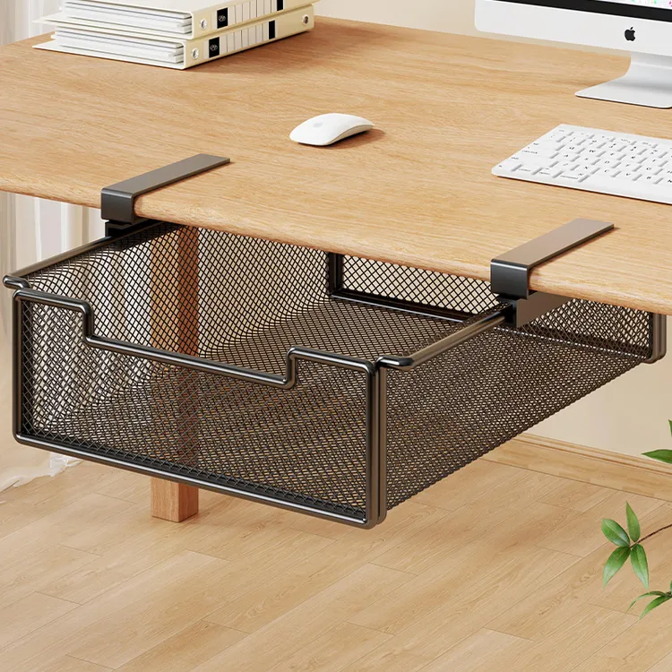 桌下收纳置物架办公室书桌整理架桌边桌底挂篮筐盒悬挂式工位神器
