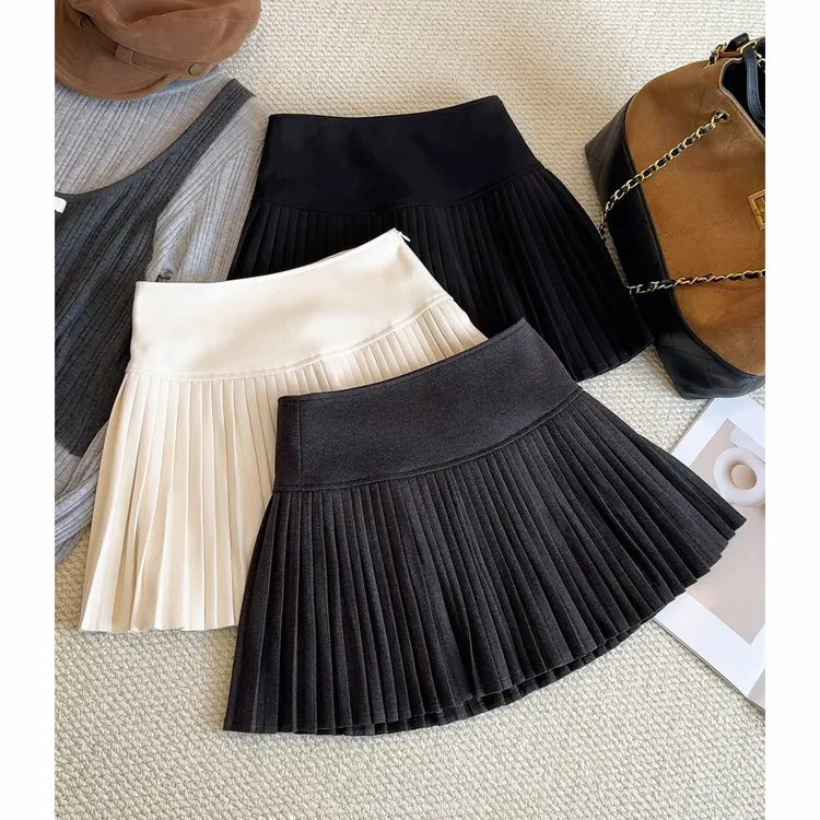 学院风毛呢百褶裙女半身裙2025秋高腰压褶包臀显瘦防走光a字短裙