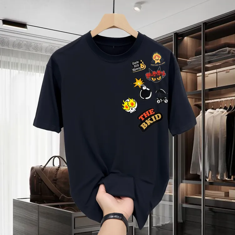 美式高街宽松短袖T恤复古国潮女士情侣印花涂鸦纯棉轻奢痞帅男装