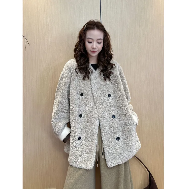 小静静一会【双排扣羊毛外套】2025秋冬新款小众宽松外套 2509C6333