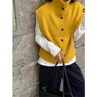 【无忧购】高级感2024春款背心立领单排扣针织马甲女春装叠穿坎肩春