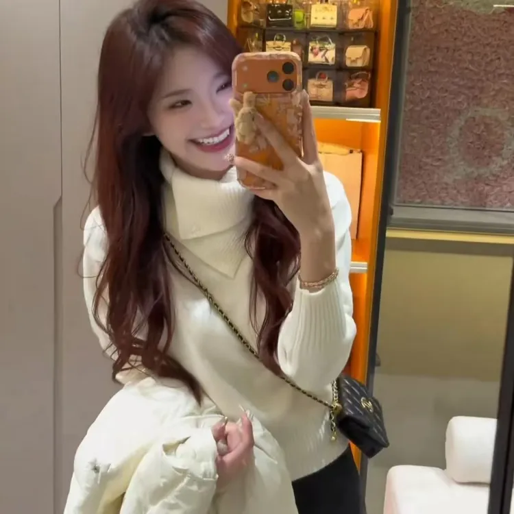 【福利价】不规则翻领毛衣女2025秋冬新款韩系独特长袖针织衫上衣