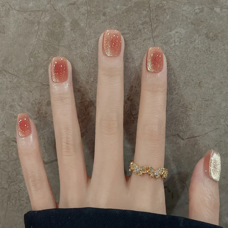 暮光之辰 手工穿戴甲纯欲腮红爆闪猫眼短方气质温柔显白美甲贴片