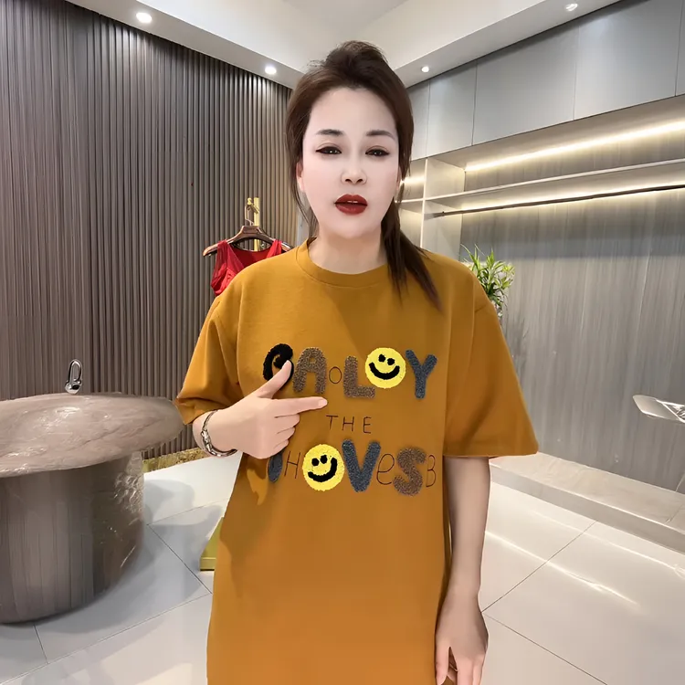 修身型女士显瘦时尚印花中长款学院风网红束身T恤减龄宽松百搭