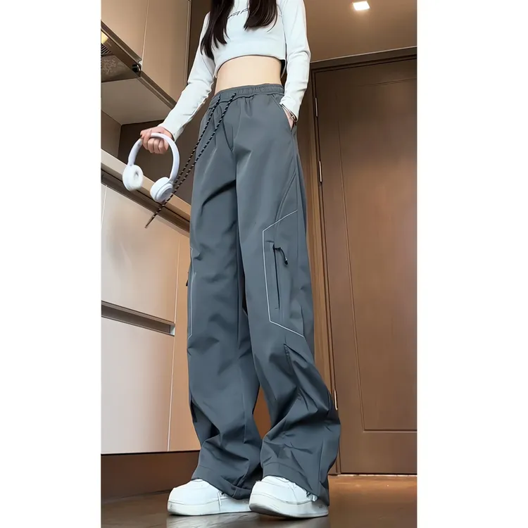 锡特帕第秋冬工装休闲裤女高腰宽松直筒抽绳束脚防水加绒冲锋裤潮