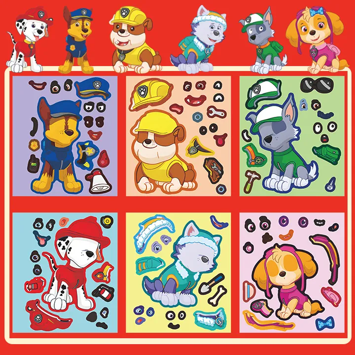 卡通爆款汪汪队贴纸儿童益智可爱狗狗救援队趣味换装diy精美贴画