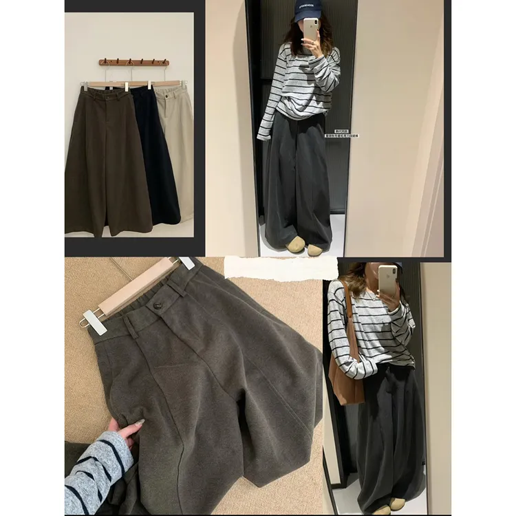 秋季新款复古高腰弯刀休闲裤女宽松显瘦百搭阔腿裤 60980